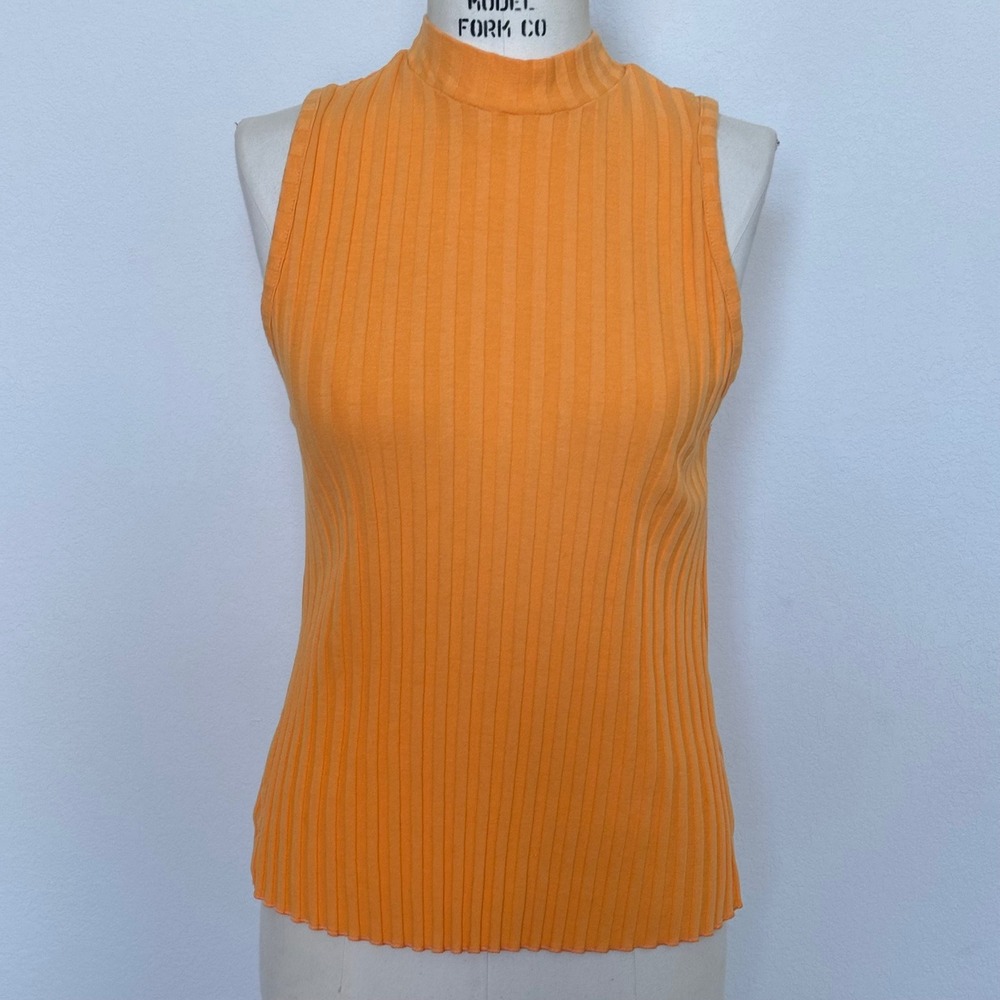 A New Day Orange Ribbed Mock Neck Sleeveless Top Small RN17730